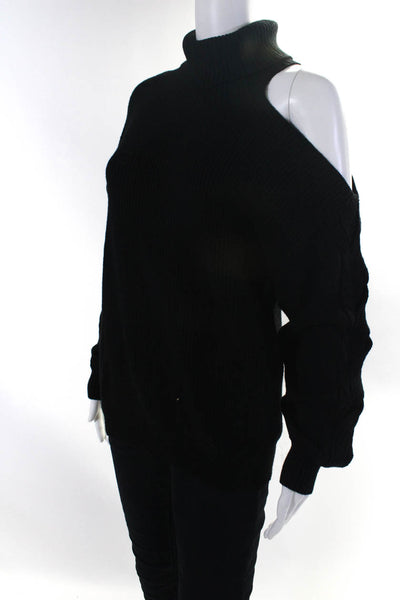 Elan Womens Ribbed Long Sleeves Turtleneck Sweater Black Size Medium
