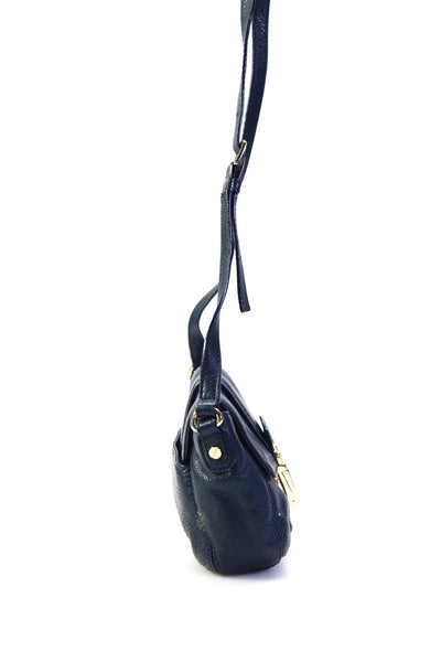 Michael Kors Womens Leather Gold Tone Crossbody Shoulder Handbag Navy Blue