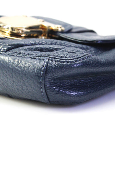 Michael Kors Womens Leather Gold Tone Crossbody Shoulder Handbag Navy Blue