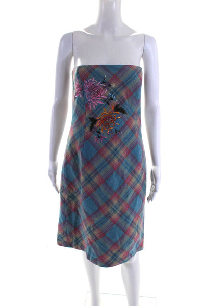 BCBGMAXAZRIA Women's Wool Plaid Embroidered Pencil Dress Multicolor Size 10