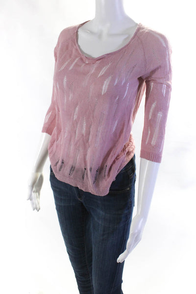 Catherine Malandrino Womens Distressed Pullover Sweater Pink Cotton Size Small