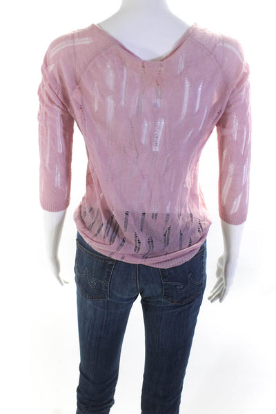 Catherine Malandrino Womens Distressed Pullover Sweater Pink Cotton Size Small