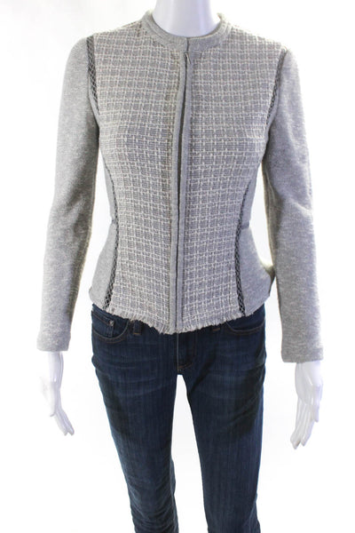 Rebecca Taylor Womens Tweed Full Zipper Peplum Jacket Gray Cotton Size 2