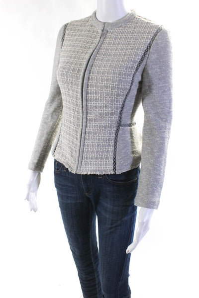 Rebecca Taylor Womens Tweed Full Zipper Peplum Jacket Gray Cotton Size 2