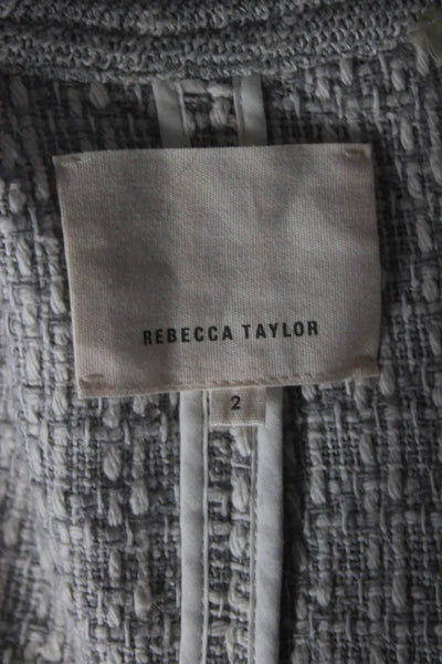 Rebecca Taylor Womens Tweed Full Zipper Peplum Jacket Gray Cotton Size 2