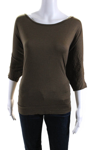 Eileen Fisher Womens Silk Batwing 3/4 Sleeve Pullover Blouse Top Brown Size L