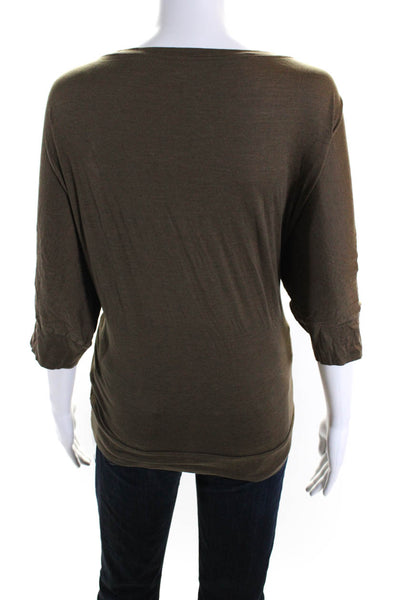 Eileen Fisher Womens Silk Batwing 3/4 Sleeve Pullover Blouse Top Brown Size L