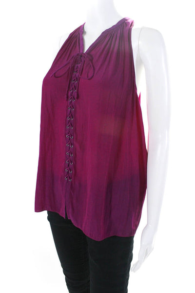 Ramy Brook Womens Lace Up V-Neck Sleeveless Pullover Blouse Top Purple Size XS