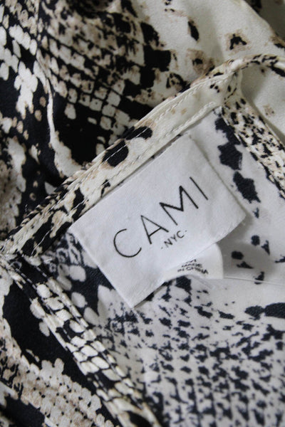 Cami Womens Silk Animal Print Lace Trim V-Neck Tank Top Blouse Beige Size M