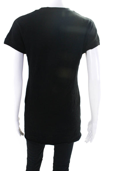 Vince Womens Cashmere V-Neck Short Sleeve Knit Blouse Top Black Size XS