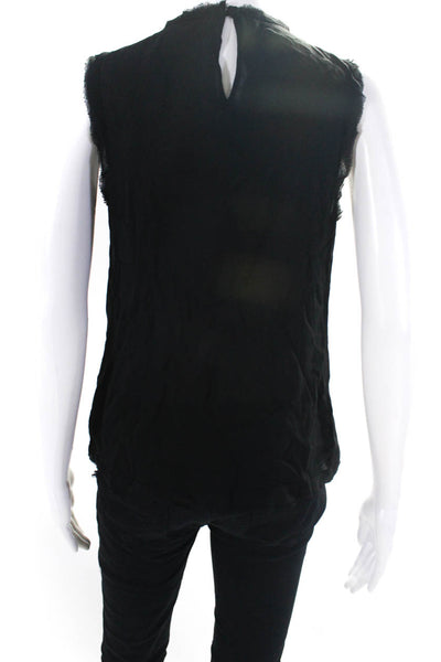 Vince Womens Silk Beaded Scoop Neck Sleeveless Pullover Blouse Top Black Size 4