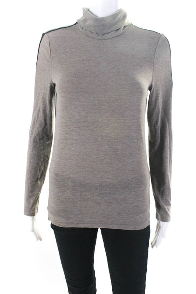Ecru Womens Stretch Two-Toned Long Sleeve Pullover Turtleneck Top Taupe Size XS