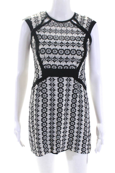 Nanette Lepore Womens Eyelet Sleeveless Dress White Black Size 0