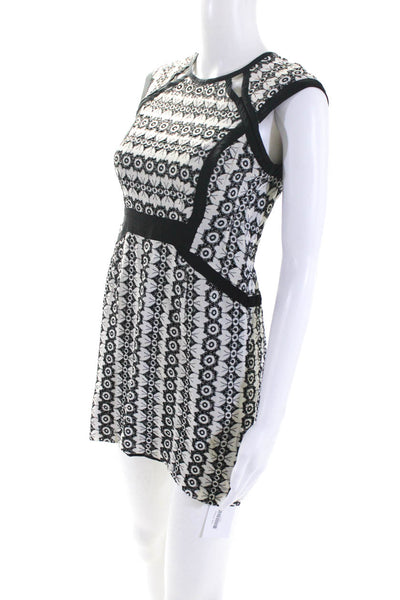 Nanette Lepore Womens Eyelet Sleeveless Dress White Black Size 0