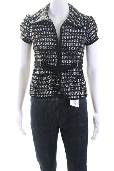 Nanette Lepore Womens Woven Short Sleeves Jacket Navy Blue White Size 2