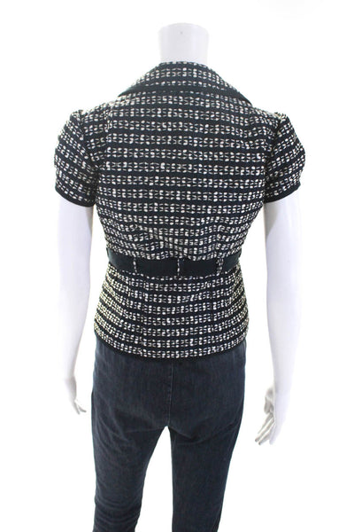 Nanette Lepore Womens Woven Short Sleeves Jacket Navy Blue White Size 2