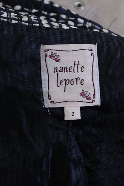 Nanette Lepore Womens Woven Short Sleeves Jacket Navy Blue White Size 2