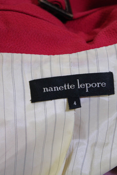 Nanette Lepore Womens Short Sleeves Belted Jacket Pink Cotton Size 4