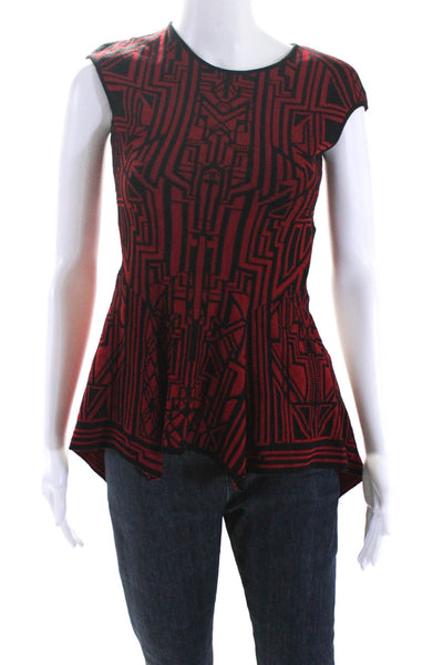 RVN Womens Geometric Print  Asymmetrical Tank Top Red Black Size Small