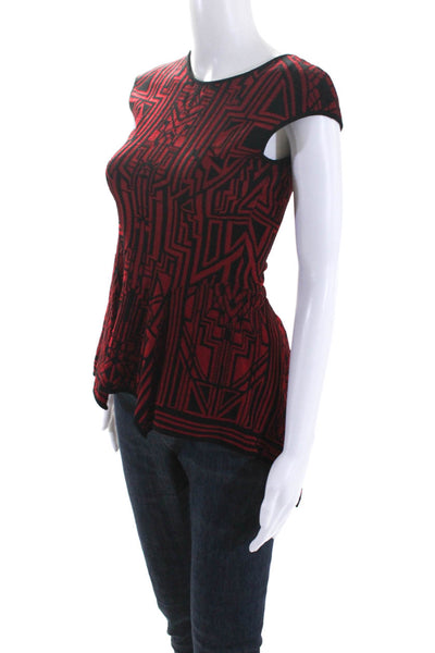 RVN Womens Geometric Print  Asymmetrical Tank Top Red Black Size Small