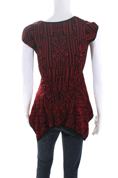 RVN Womens Geometric Print  Asymmetrical Tank Top Red Black Size Small