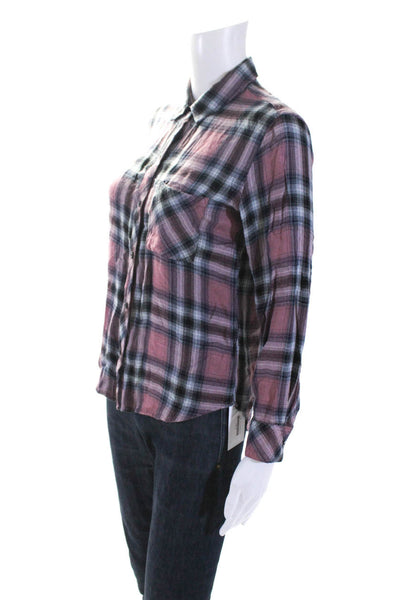Rails Womens Plaid Long Sleeves Button Down Shirt Pink Black Size Extra Small