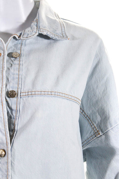 Zara Womens Cotton Buttoned Collared Long Sleeve Denim Jacket Light Blue Size M