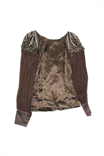 Castle Starr Women's Long Sleeves Beaded Sequin Blouse Brown Size 6 Lot 2