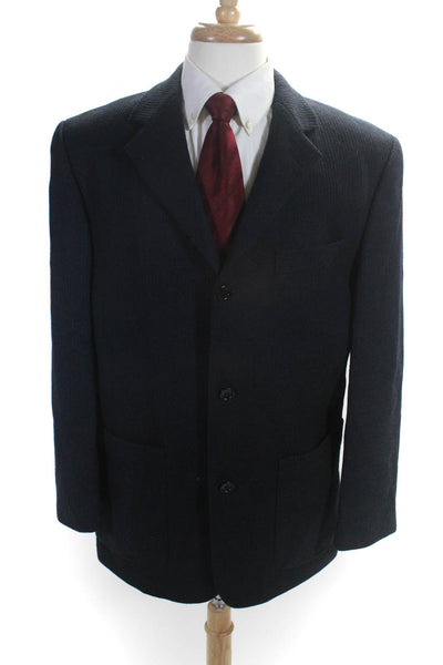 Baracuta Mens Wool Ribbed Notch Collar Three Button Suit Jacket Navy Size 42R