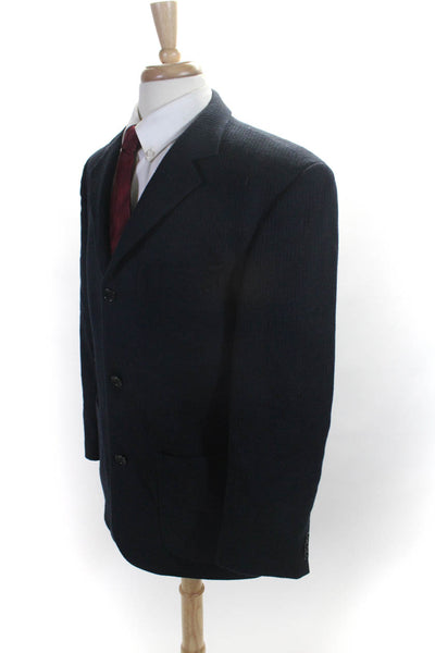 Baracuta Mens Wool Ribbed Notch Collar Three Button Suit Jacket Navy Size 42R