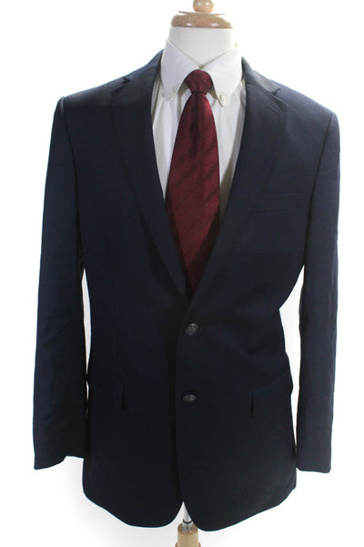 HSM Mens Wool Notch Collar V-Neck Two Button Suit Jacket Blazer Navy Size 41L