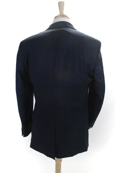 HSM Mens Wool Notch Collar V-Neck Two Button Suit Jacket Blazer Navy Size 41L