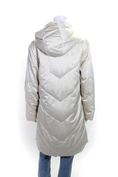 Moncler Womens Stripe Zipped Long Sleeve Hooded Quilted Puffer Coat White Size 2
