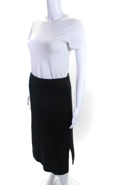 Vince Womens Wool Knitted Side Slit Midi Elastic Waist Slip-On Skirt Gray Size M
