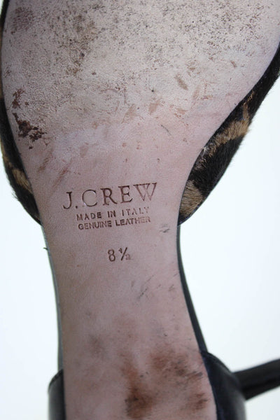 J Crew Womens Pony Hair Animal Print Peep Toe Stiletto Heels Brown Size 8.5