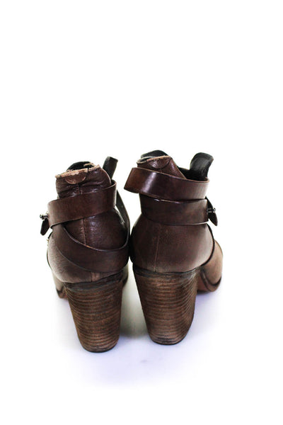 Rag & Bone Womens Snapped Buckled Cuban Heels Slip-On Booties Brown Size EUR39