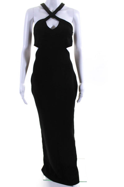 Likely Women's Sleeveless Halter Cutout Back Slit Maxi Gown Black Size 2