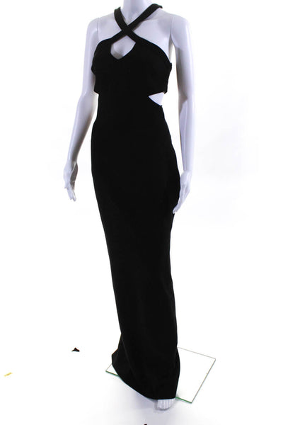Likely Women's Sleeveless Halter Cutout Back Slit Maxi Gown Black Size 2
