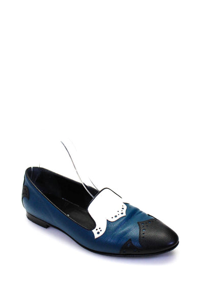 Longchamp Womens Leather Colorblock Darted Slip-On Loafers Blue Size EUR37