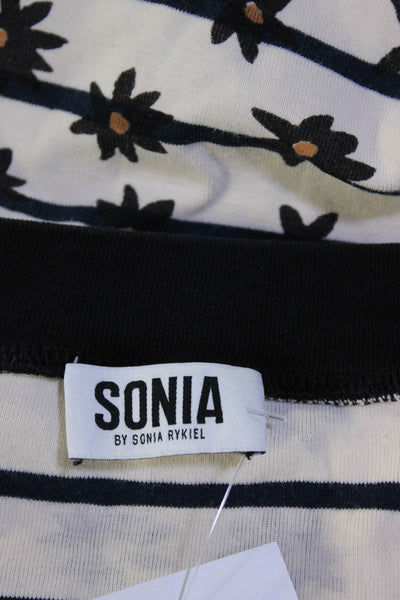 Sonia Sonia Rykiel Womens Cotton Striped Floral Short Sleeve Top White Size M