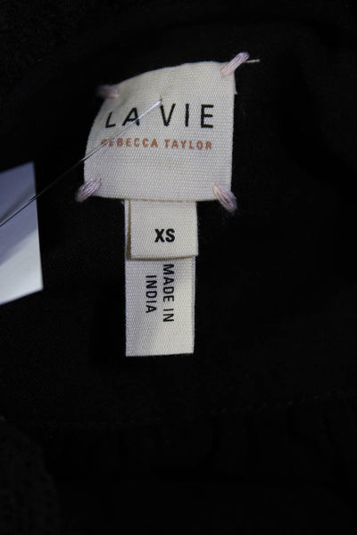 La Vie Womems Cotton Ruffled Button Up Long Sleeve Blouse Top Black Size XS