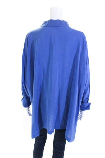 Eileen Fisher Womens Silk Half Buttoned Collared Long Sleeve Blouse Blue Size S