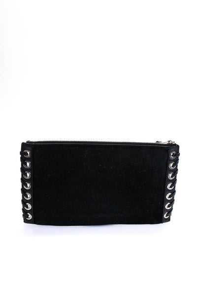 Michael Kors Women's Suede Leather Zip Clutch Handbag Black