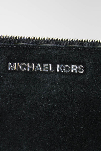 Michael Kors Women's Suede Leather Zip Clutch Handbag Black