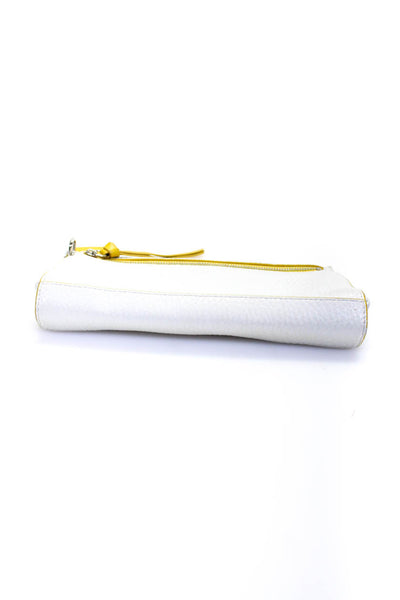 Coach Women's Pebbled Leather Zip Clutch Handbag White Yellow