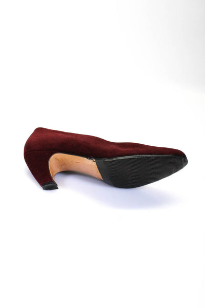 Robert Clergerie Women's Suede Pointed Block Heel Pumps Burgundy Size 8