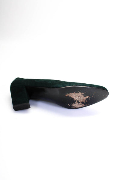 Robert Clergerie Women's Suede Pointed Block Heel Pumps Green Size 8