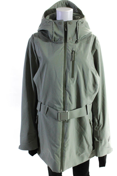 Halfdays Womens Green Belted Hooded Long Sleeve Full Zip Coat Jacket Size 1X