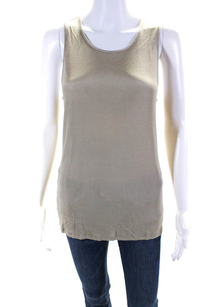 St. John Womens Scoop Neck Ribbed Knit Lightweight Tank Top Brown Size Large