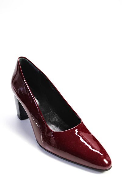 Robert Clergerie Womens Block Heel Round Toe Patent Leather Pumps Red Size 8